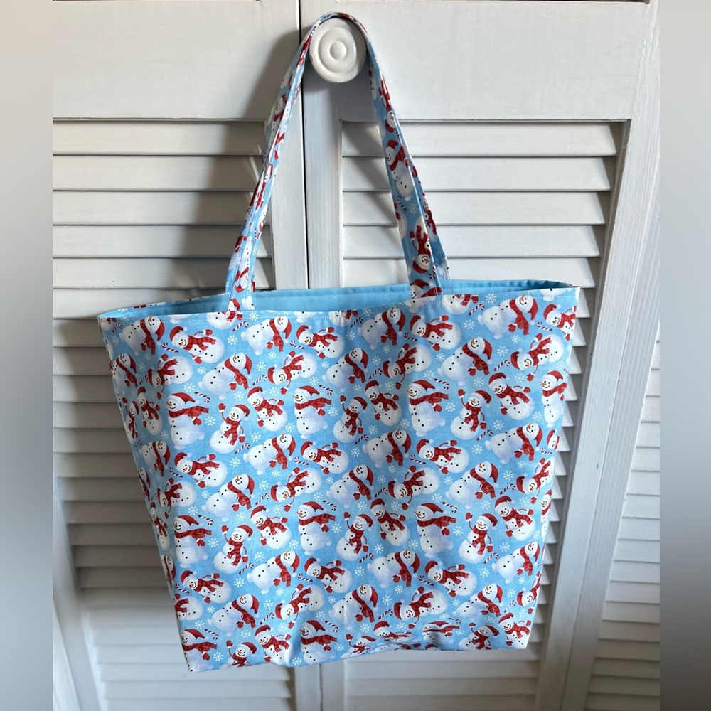 Hand Crafted Snowman Tote Bag Fabric All Purpose Carry All Shoulder Purse - Picture 8 of 9